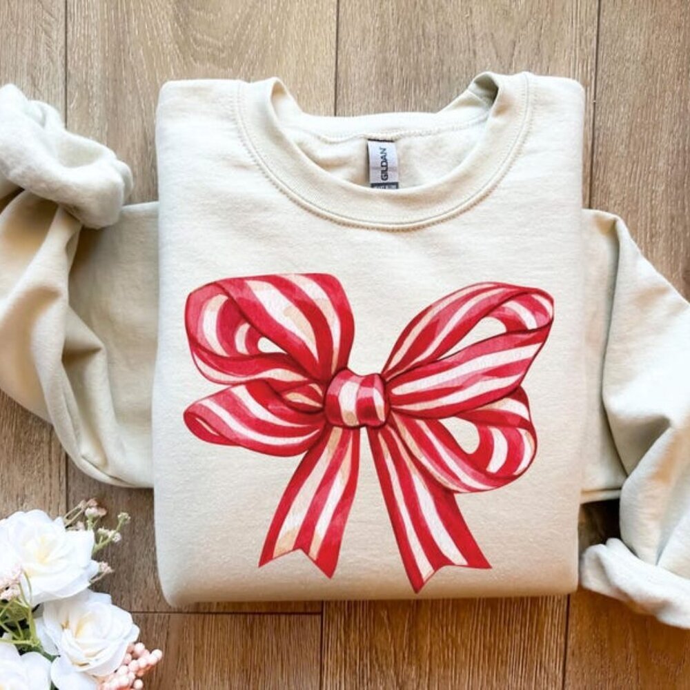 Christmas Bow Sweatshirt, Holiday Sweatshirt 05